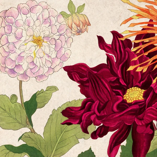 Digitální Květinový Design Živou Barevnou Paletou Texturované Béžové Rustikální Šarm — Stock fotografie