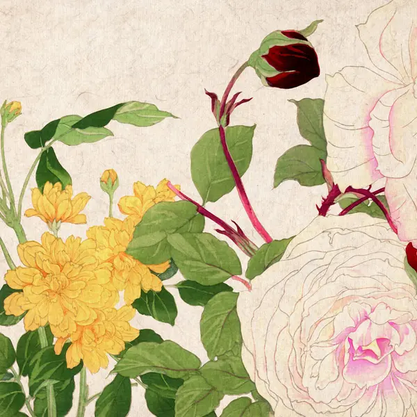 Digitální Květinový Design Živou Barevnou Paletou Texturované Béžové Rustikální Šarm — Stock fotografie