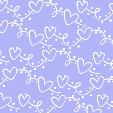 Aşk çizimi. Dijital Sevgililer Günü Şablonu. Pastel açık mavi arka planda en az beyaz karalama motifleri. Modern grafik tasarımı, modaya uygun dekorasyon ve gençlik projeleri için ideal.