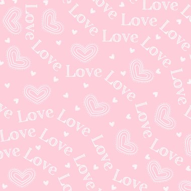 Aşk çizimi. Dijital Sevgililer Günü Şablonu. Pastel pembe arka planda en az beyaz karalama motifleri. Modern grafik tasarımı, modaya uygun dekorasyon ve gençlik projeleri için ideal.