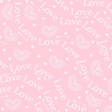 Love illustration. Digital Valentine Day Pattern. Minimal white doodle motifs on a pastel pink background. Ideal for modern graphic design, trendy decor, and youthful projects. clipart