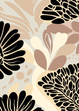 Tarafsız tonlarda asgari soyut çiçek deseni. Pürüzsüz şekilli etnik kökenli vektör tasarımı, modern dekor ve moda için mükemmel..