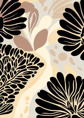 Tarafsız tonlarda asgari soyut çiçek deseni. Pürüzsüz şekilli etnik kökenli vektör tasarımı, modern dekor ve moda için mükemmel..