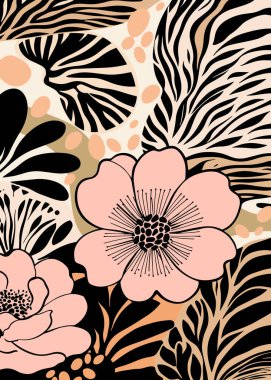 Tarafsız tonlarda asgari soyut çiçek deseni. Pürüzsüz şekilli etnik kökenli vektör tasarımı, modern dekor ve moda için mükemmel..