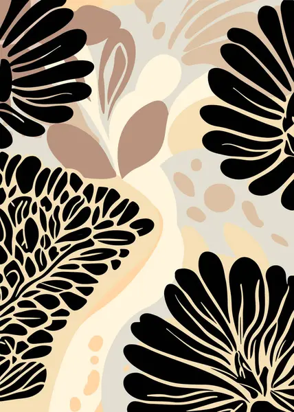 Tarafsız tonlarda asgari soyut çiçek deseni. Pürüzsüz şekilli etnik kökenli vektör tasarımı, modern dekor ve moda için mükemmel..