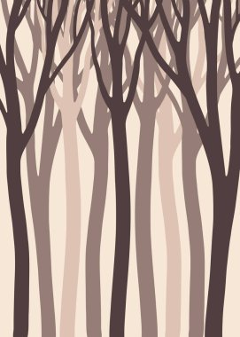 Tarafsız tonlarda soyut ağaç şekilleriyle minimalist orman illüstrasyonu. Modern ve sakin bir ortam, şık bir dekor için mükemmel..
