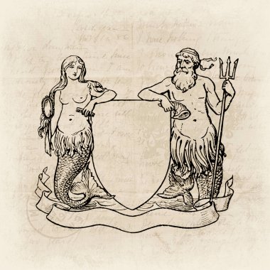 Bir Denizkızı ve Triton. Fantezi efsanelerindeki efsanevi yaratıklar. Destansı maceralar ve kahramanlık öyküleri için mükemmel..