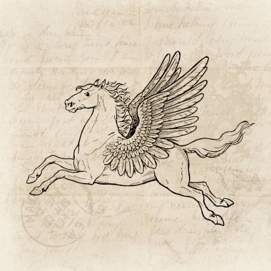 Pegasus. Fantezi efsanelerindeki efsanevi yaratık. Destansı maceralar ve kahramanlık öyküleri için mükemmel..