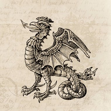 Basilisk 'te. Fantezi efsanelerindeki efsanevi yaratık. Vahşi ve güçlü bir canavar, destansı maceralar ve kahramanlık öyküleri için mükemmel..