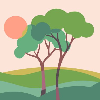 Yeşil yapraklı stilize ağaç. Organik eğrileri olan parlak ve modern vektör.