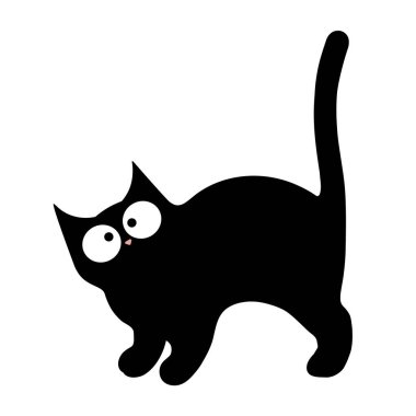 Komik siyah kedi çizgi filmi. Büyük gözleri ve sevimli bir ifadesi olan oyuncu ve tuhaf bir kedi. Eğlence ve yaratıcı projeler için mükemmel