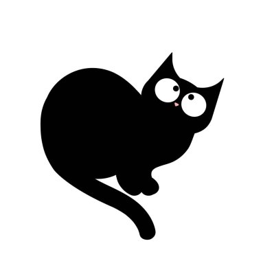 Komik siyah kedi çizgi filmi. Büyük gözleri ve sevimli bir ifadesi olan oyuncu ve tuhaf bir kedi. Eğlence ve yaratıcı projeler için mükemmel