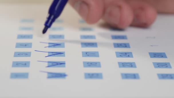 Planning Checking Daily Schedule Holiday Calendar Making Checkmark Pen Calendar — Stock Video