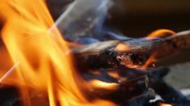 Beautiful Wooden Fire with Lighting Flames, Perfect for a Barbecue. Making a Fire in a Camping Adventure. Flames Burning.