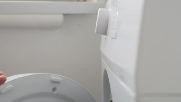Hand Starting Setting Washing Machine Button Housekeeper Sets Laundry Machine — Stockvideo