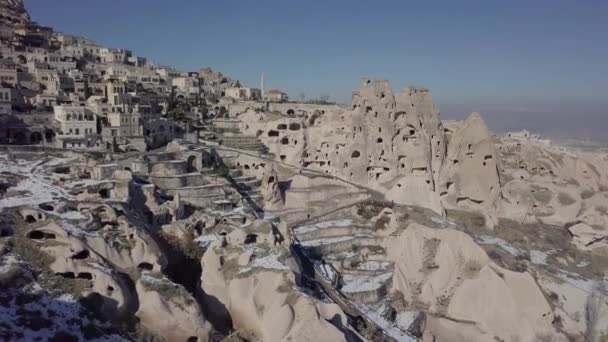 Starożytne Miasto Jaskiniowe Kapadocja Widok Lotu Ptaka — Wideo stockowe