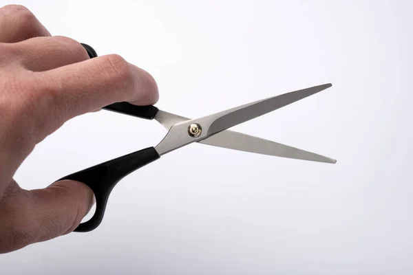 Hand Holding Scissors Man Cuts Scissors — Stock Photo, Image