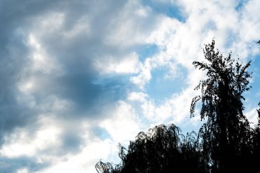 Güneşli ve bulutlu bir gökyüzü. Güneşli bir günde güzel bir gökyüzü