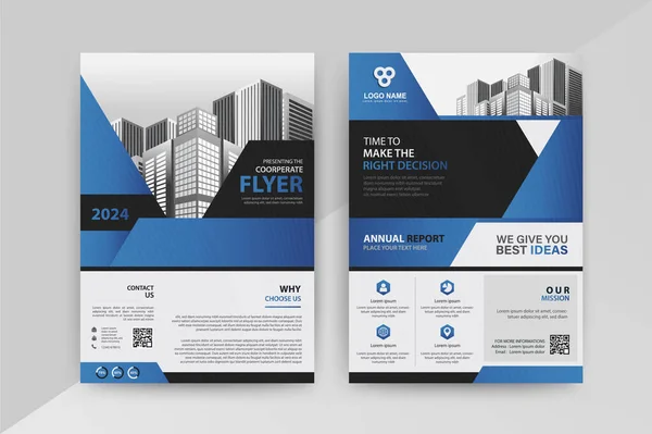 Poder Publicidade Com Modelo Design Folheto Folheto Relatório Anual Blue — Vetor de Stock