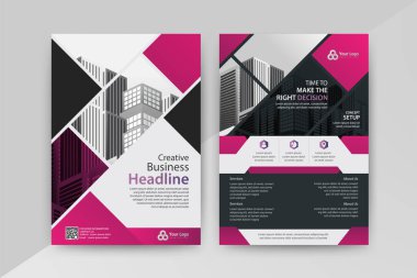 Broşür, Yıllık Rapor, Dergi, Poster, Kurumsal Sunum, Portföy, Flyer, Piyasa, Mor renkli A4, Ön ve Arka Boyutlu Bilgiler için soyut vektör şablonu.