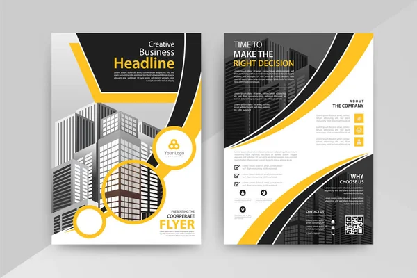 Poder Publicidade Com Amarelo Preto Cor Relatório Anual Brochura Folheto — Vetor de Stock