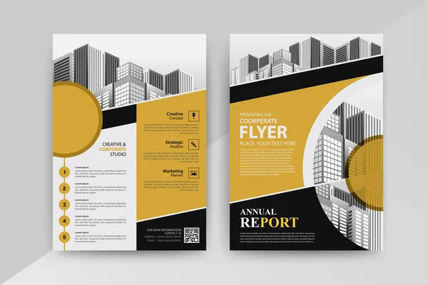 Reklamcılığın Gücü Sarı Siyah Renkli Yıllık Rapor Broşürü Tasarım Şablonu — Stok Vektör