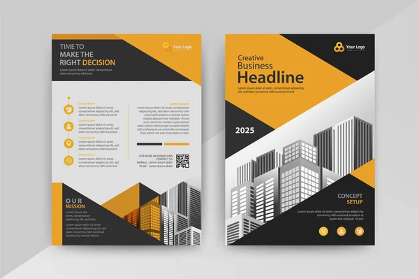 Poder Publicidade Com Amarelo Preto Cor Relatório Anual Brochura Folheto —  Vetores de Stock