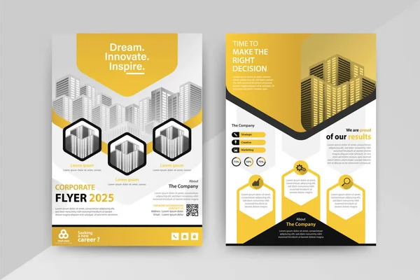 Δύναμη Της Διαφήμισης Κίτρινο Και Μαύρο Χρώμα Ετήσια Έκθεση Φυλλάδιο — Διανυσματικό Αρχείο