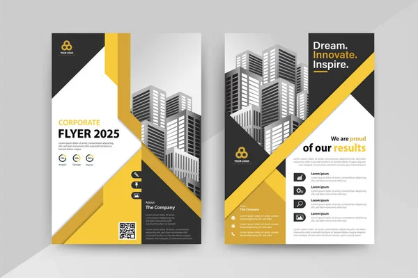 Power Advertising Yellow Black Color Annual Report Brochure Flyer Design — Stock Vector