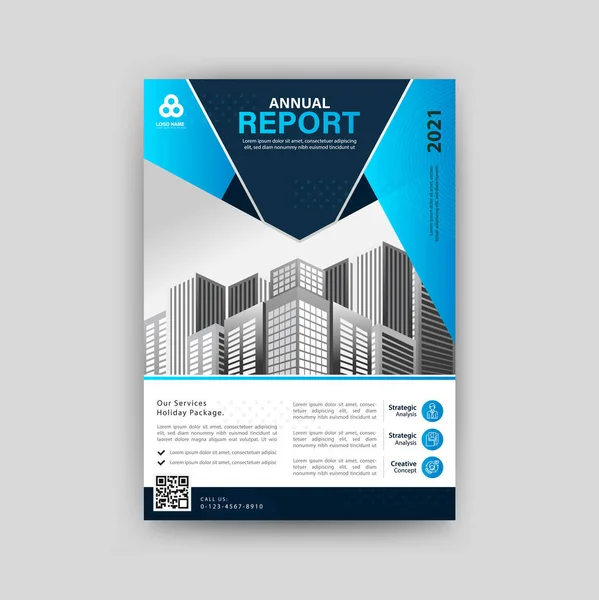 アブストラクト フライヤー パンフレット 年次報告書 ポスター 企業発表 ポートフォリオ 青色のインフォグラフィックのための幾何学的ビジネスベクトルテンプレート — ストックベクタ