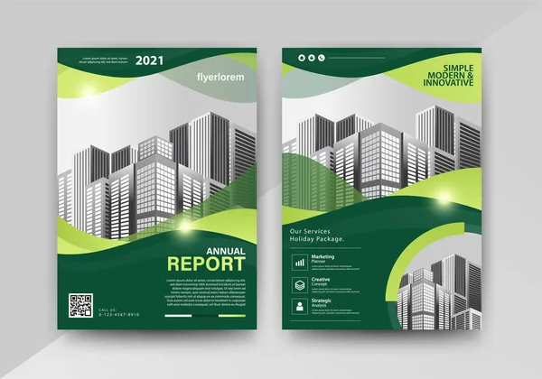 アブストラクト パンフレット アニュアルレポート ポスター 企業説明会 ポートフォリオ フライヤー 緑のカラー画像A4前後 — ストックベクタ
