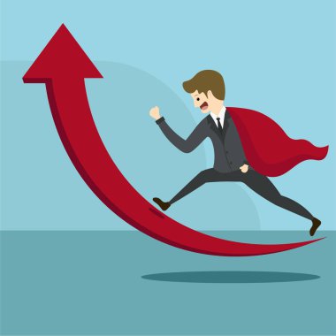 İş adamı başarıya giden grafikler üzerinde yürür. Sunumun için mükemmel. Vektör İllüstrasyonu. Eps 10