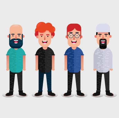 Gülümseyen yüzlü iş adamları düz avatarlar. Takım simgeleri koleksiyonu. Vektör çizimi. 10 saniye.