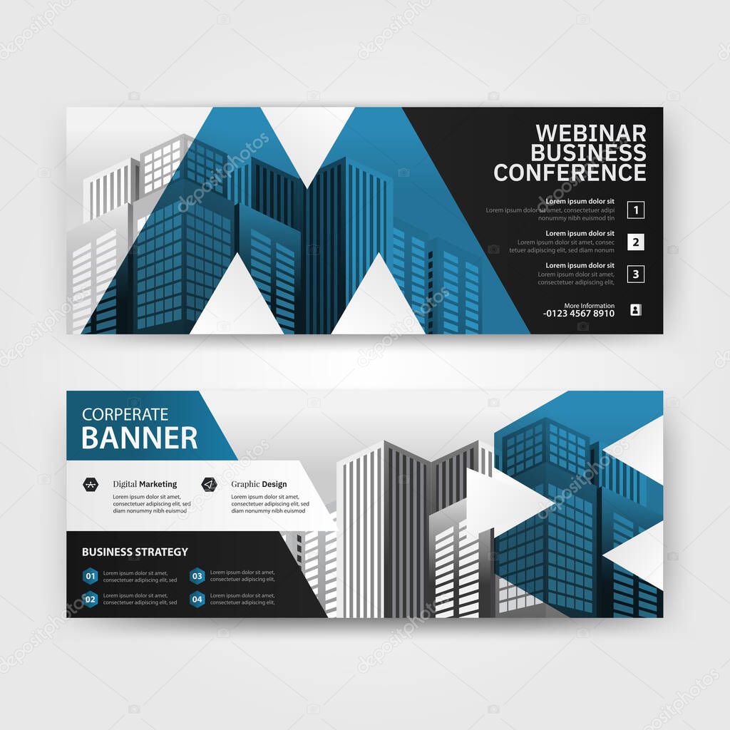 Blue and Black color abstract corporate business banner template, horizontal advertising layout for website design. Vector Illustration Eps.10