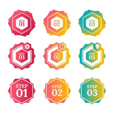 Üç basamaklı modern bilgi şablonu dizaynı gradyanı. Vektör