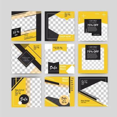 Dijital Pazarlama için Düzenlenebilir Posta Şablonu Sosyal Medya Afişleri. Promo Brand Moda. Vektör İllüstrasyonu. Eps 10 - Vektör