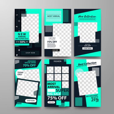 Dijital Pazarlama için Düzenlenebilir Posta Şablonu Sosyal Medya Afişleri. Promo Brand Moda. Bayrak satışı. Vektör İllüstrasyonu. Eps 10