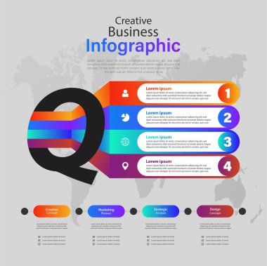Q Harfi İş Bilgileri şablonu. Sunumun için mükemmel. Vektör illüstratörü 