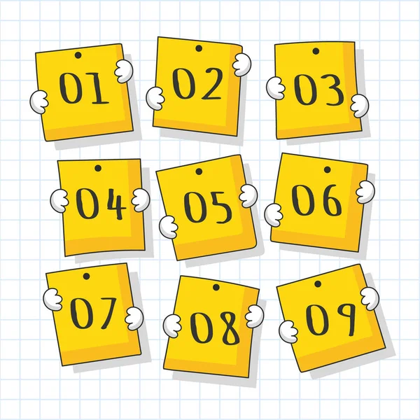 Ilustração Notas Amarelas Pegajosas Com Números Mostrando Feito Mão Perfeito — Vetor de Stock