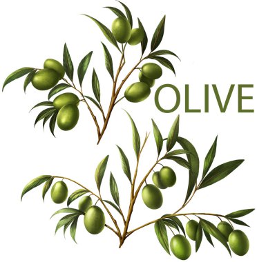 Olive leaf bunch can decorate your artwork. The top of the olive bunch gives the feeling of being blown. The bottom bunch gives the feeling are according to the gravity . On white background .	