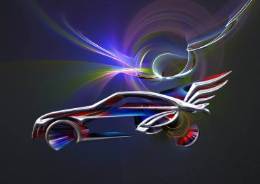 İç mekan için yaratıcı işler. Soyut kanatlı araba