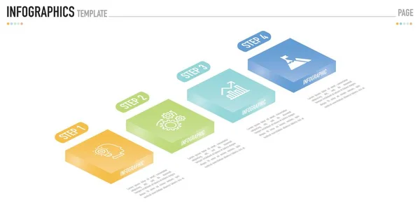 4 adım, süreç, seçenek, renkli dikdörtgen, kare katman ve satılık simgeler, modern, minimal, basit tarz, küp, merdiven, piramit içeren bir vektör olarak Isometric bilgi şablonu veya ögesi