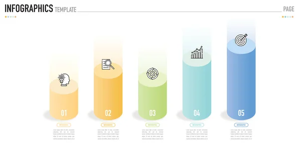 5 adım, süreç, seçenek, renkli daire, dairesel sütun, huni, grafik, ışık, etiket, satılık simgeler, minimal modern basit biçim, origami izometrik