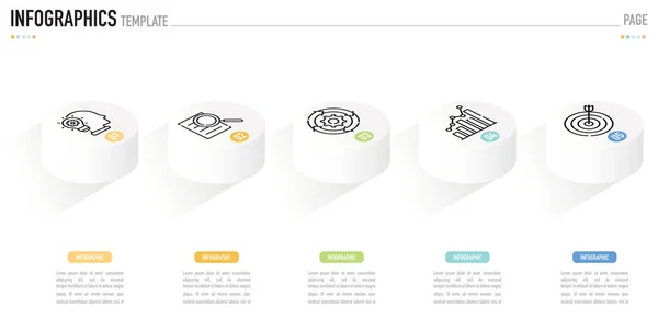 Dairesel izometrik bilgi şablonu veya 5 adım, süreç, seçenek, renkli etiket, daire, 3D bar, sütun, simgeler, merdiven, satılık slayt için, minimal modern origami kağıdı