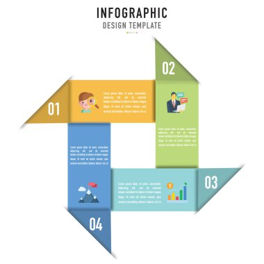 Origami 3B biçim bilgi şablonu veya 4 süreç, adım, seçenek, renkli katlanmış kağıt ve simgeler iş için beyaz arkaplan, satış slaytı veya sunum, minimal, modern biçim