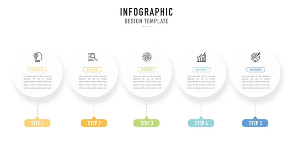 Dairesel zihin haritası bilgi şablonu veya ögesi 5 adım, süreç, seçenek, renkli daire, simgeler, etiket, ince çizgi, sembol, işaret, etiket, hedef satılık resim, minimal modern biçim