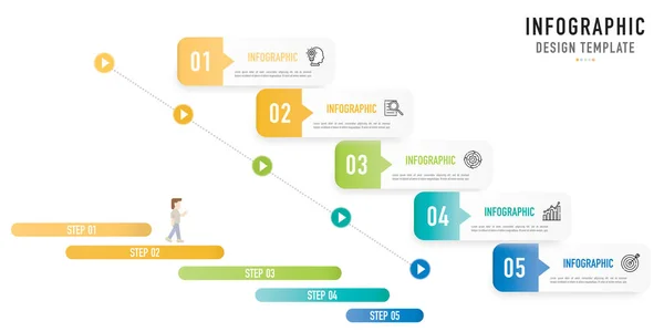 5 adım, süreç, seçenek, renkli dikdörtgen, bar, kağıt, simgeler, düğme, etiket, not, satılık yol haritası, İnternet, broşür, pankart içeren dikdörtgen origami bilgi şablonu veya ögesi