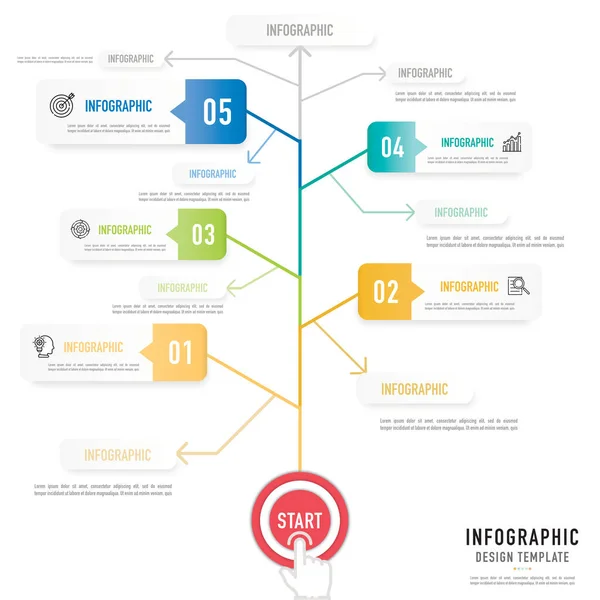 Zihin haritası bilgi şablonu veya ögesi 5 adım, süreç, seçenek, renkli dikdörtgen, daire, hedef, dart tahtası, düğme, ince çizgi, simgeler, kare, kağıt kesiği origami, modern biçim