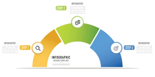 Ημικυκλικό Infographic Πρότυπο Στοιχείο Βήμα Διαδικασία Επιλογή Πολύχρωμο Κύκλο Κουμπί — Διανυσματικό Αρχείο