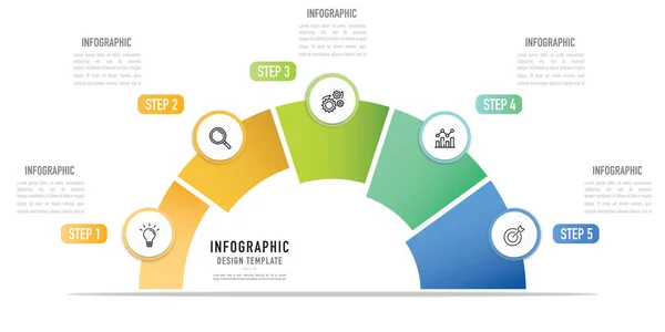 Ημικυκλικό Infographic Πρότυπο Στοιχείο Κομμάτια Βήμα Διαδικασία Επιλογή Πολύχρωμο Κύκλο — Διανυσματικό Αρχείο